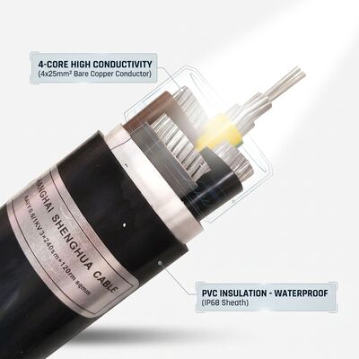 IP68 wasserdichtes PVC isoliertes Stromkabel 0,6/1kV 4x25mm2 Untergrund-Direktbegraben Anbieter